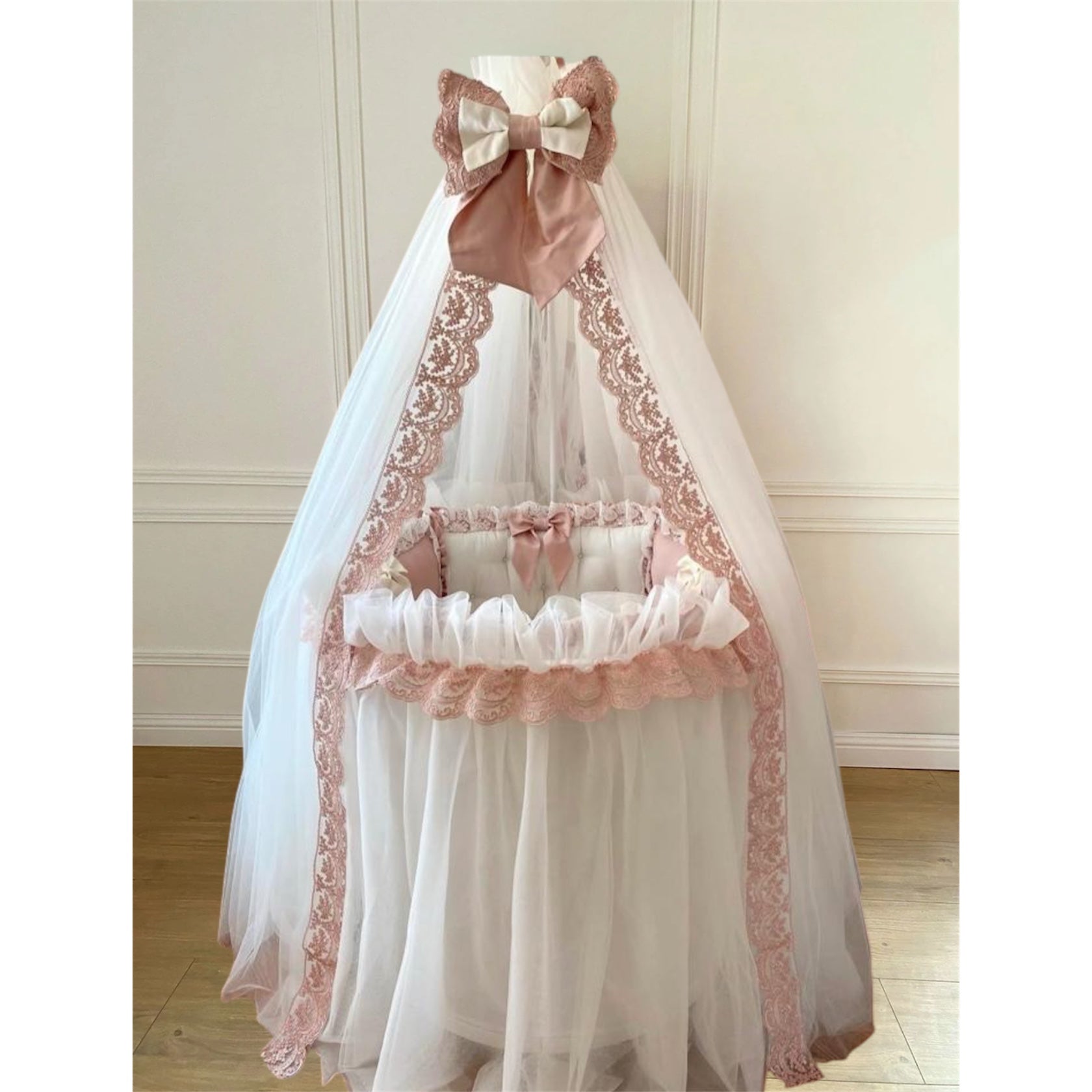 Tamara Dressed Skirt, Moses Basket Canopy – LINGLUX BESPOKE BABY - Main Image